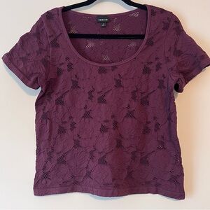 Torrid Burgundy Floral Lace Short Sleeve Top
